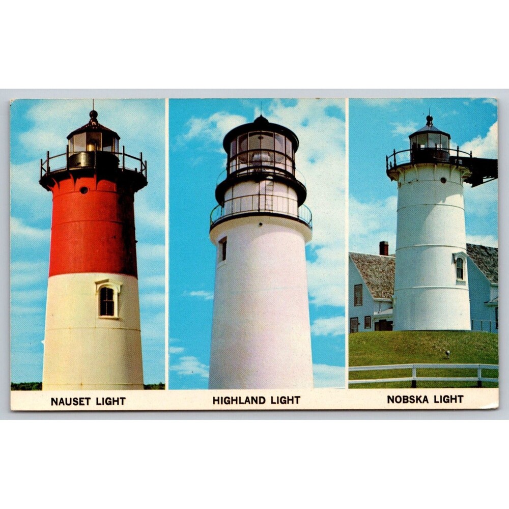 Vintage Postcard Massachusetts Cape Cod Eastham Old Lighthouses Nobska Nauset MA